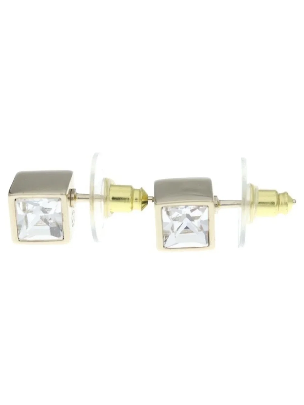 Chanel CC Logo Square Rhinestone Gold Earrings